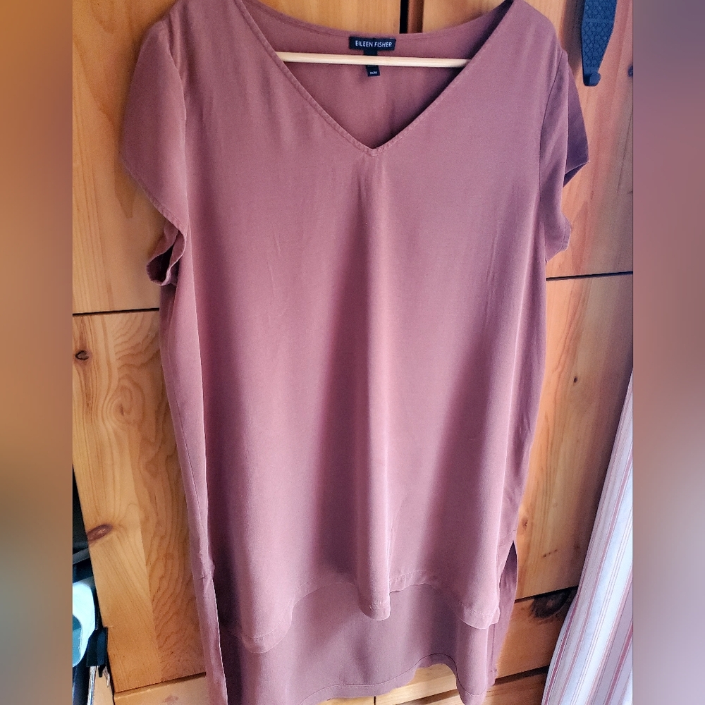 Eileen Fisher Brown Cap Sleeve Hi Low Silk Dress Size Medium